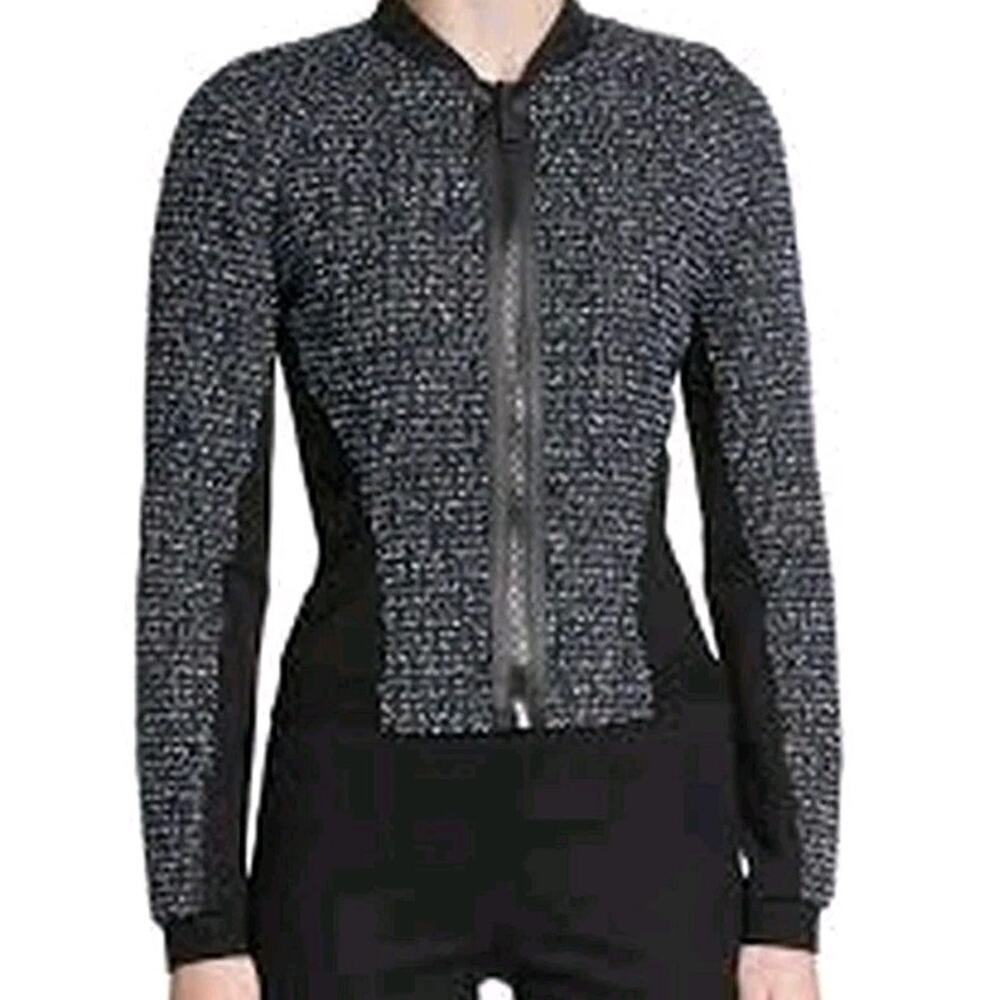 Elie Tahari Sandie Cropped Zip-Front Tweed Jacket MEDIUM MSRP: $398.00 MOTO PUNK